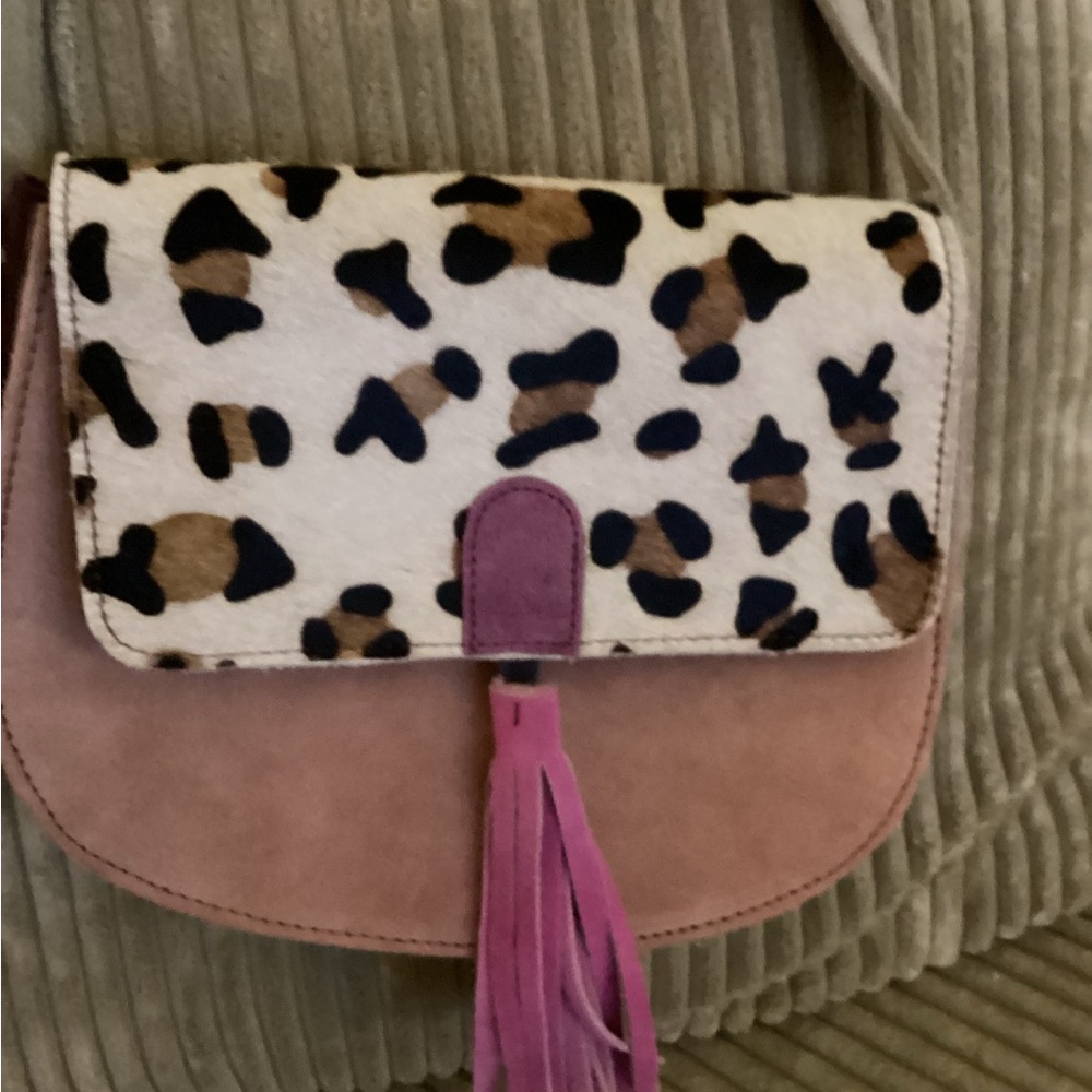 Revel Luxe Safari Cowhide Suede Crossbody Handbag